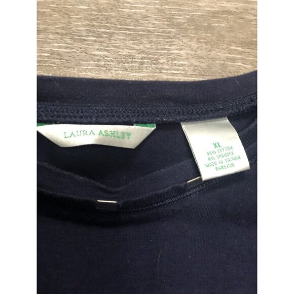 Laura Ashley Women Size XL Navy Blue Top 3/4 Sleeve Shirt Cottagecore Peasant - Picture 2 of 6